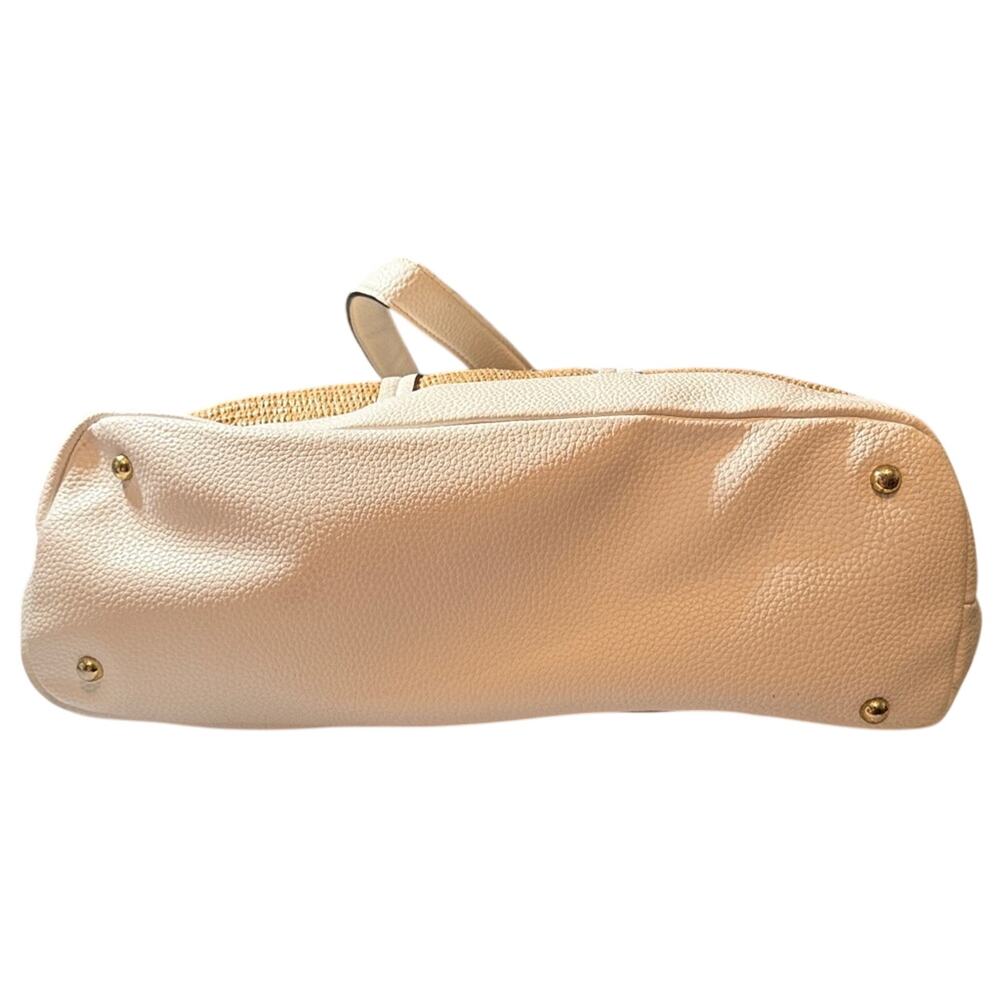 ☀️ Liz Claiborne Woven Straw & White Faux-Leather Shoulder Tote ☀️ - Picture 7 of 9
